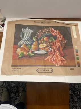 vintage French Margot de Paris needlepoint canvas titled "Le Pichet"